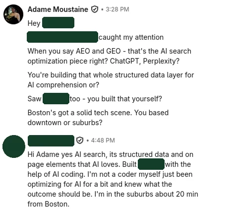 AI and SEO: a LinkedIn conversation opened with the protocol, names blacked out